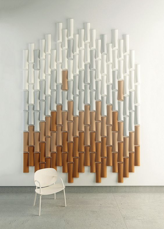 catchy bamboo-inspired acoustic panels done with an ombre effect will keep the sounds away