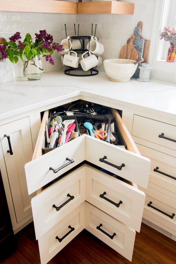 corner drawers will let you use all the spare space and make maximum of it, they look nice and will give you a lot of storage space