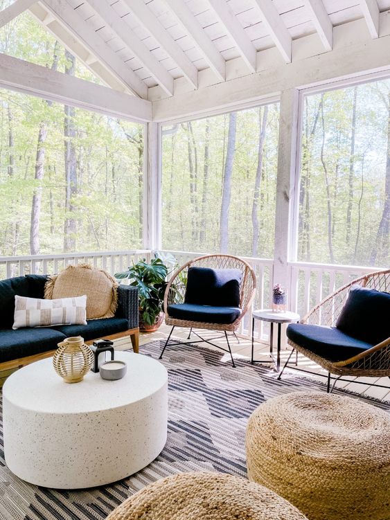 A lovely porch with a terrazzo coffee table