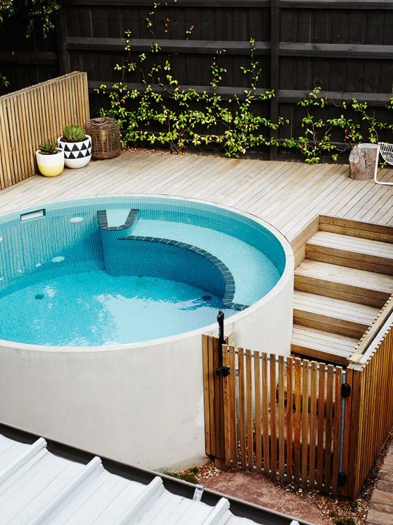 rectangle pool with round spa