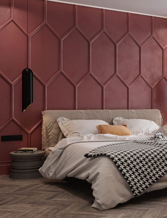 red 3D panels make a bold and chic statement with shapes and the color they add