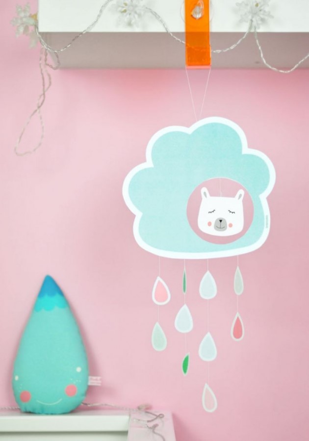 a cardstock pastel mobile with a cloud and some raindrops is a cool idea that can be easily realized