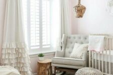 a neutral nursery featuring wicker accents and knit and crochet elements for more coziness