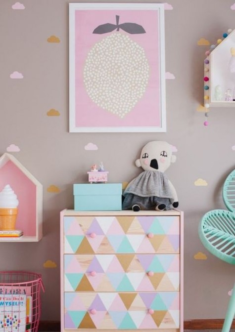 a pastel triangle stenciled Tarva dresser is a cute idea for a little girl's space