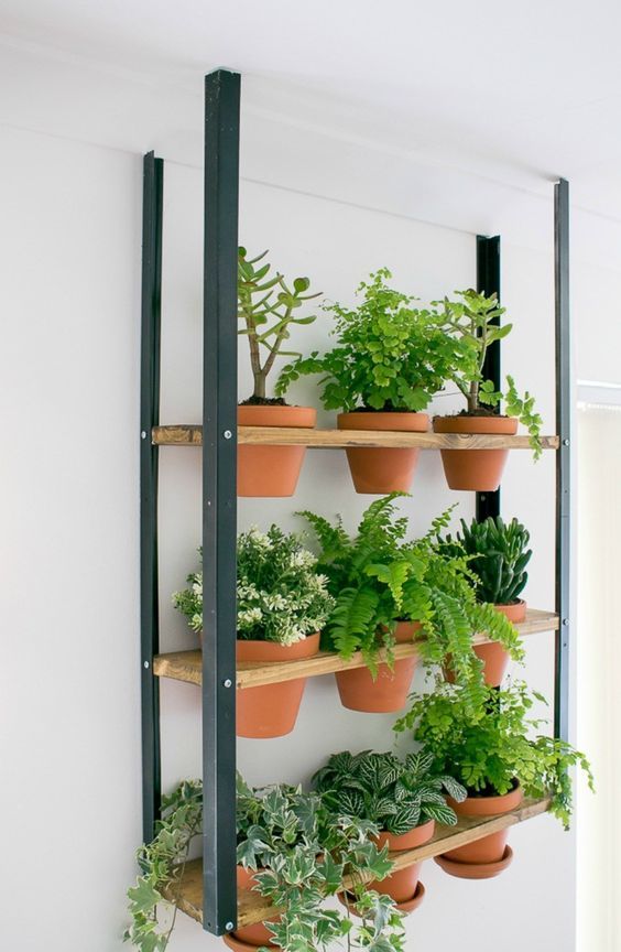 an IKEA Hyllis shelf turned into a suspended industrial garden that saves your floor space