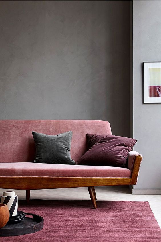 Grey Living Room with Berry & Mauve Pink