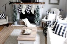 lots of plaid textiles will easily cozy up the living room reminding you of holidays coming