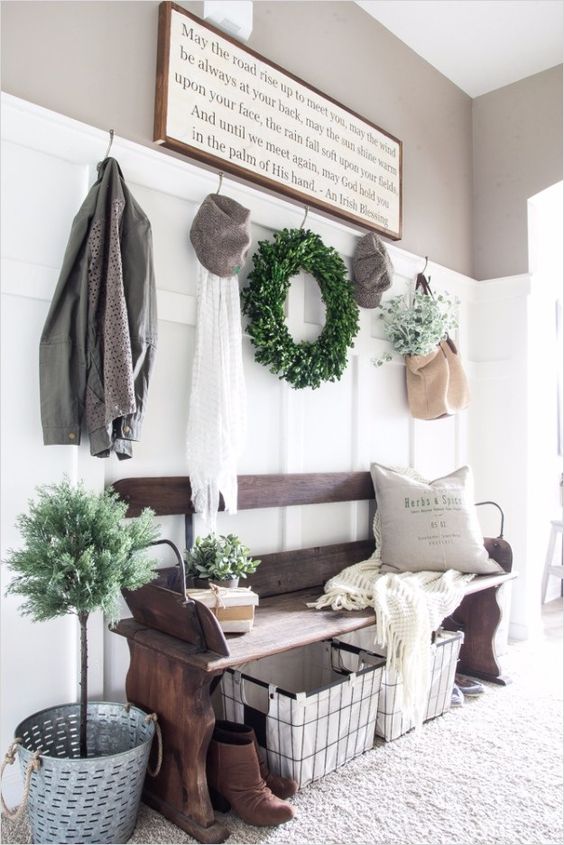 Farmhouse entryway bench with back deals