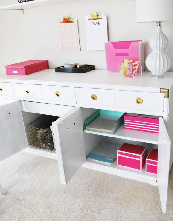 a comfortable cabinet with closed storage departments and drawers where you can hide anything you want