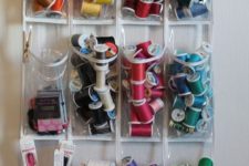a sheer hanging storage unit with pockets is ideal to store yarn