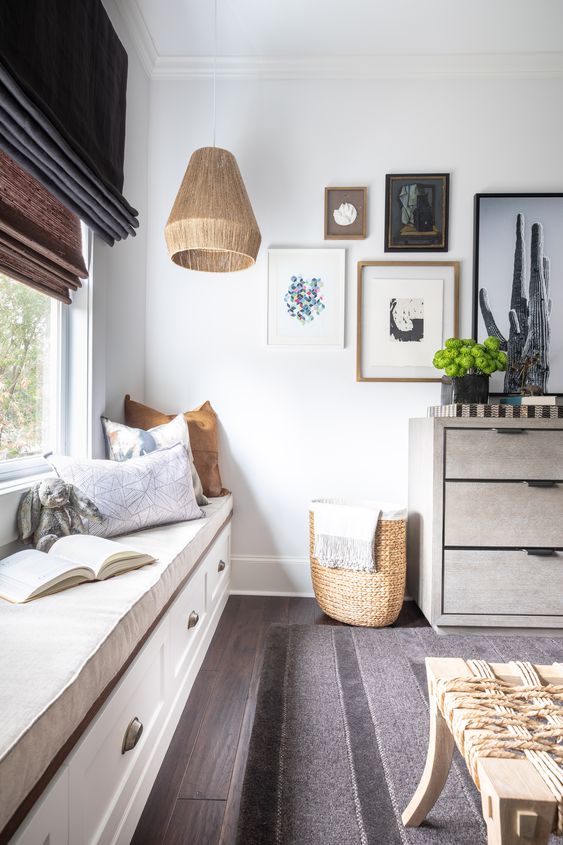 two layers of shades to keep the light away when necessary and to add interest to the window with layering