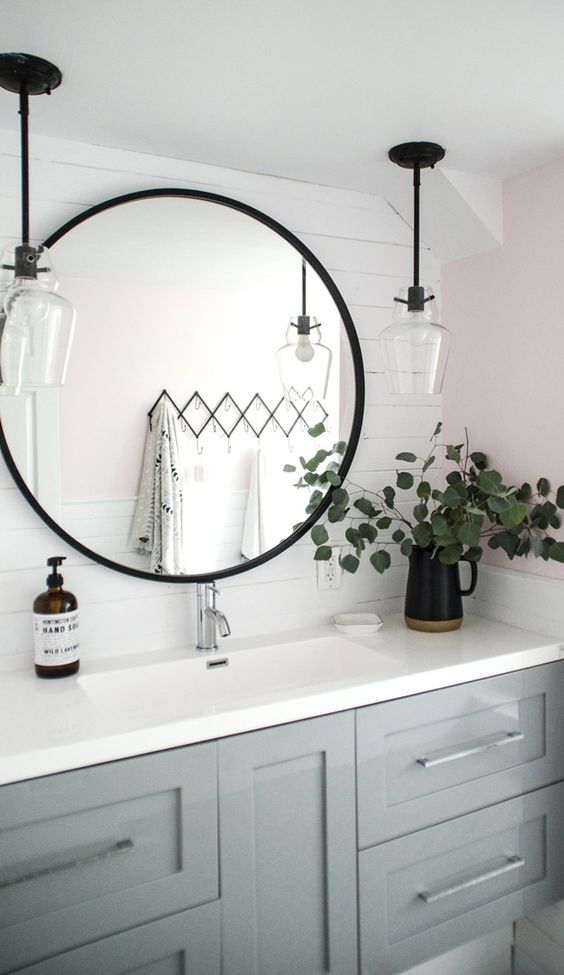 Creative Modern Bathroom Lights Ideas, Bathroom Light Fixtures Over Round Mirror