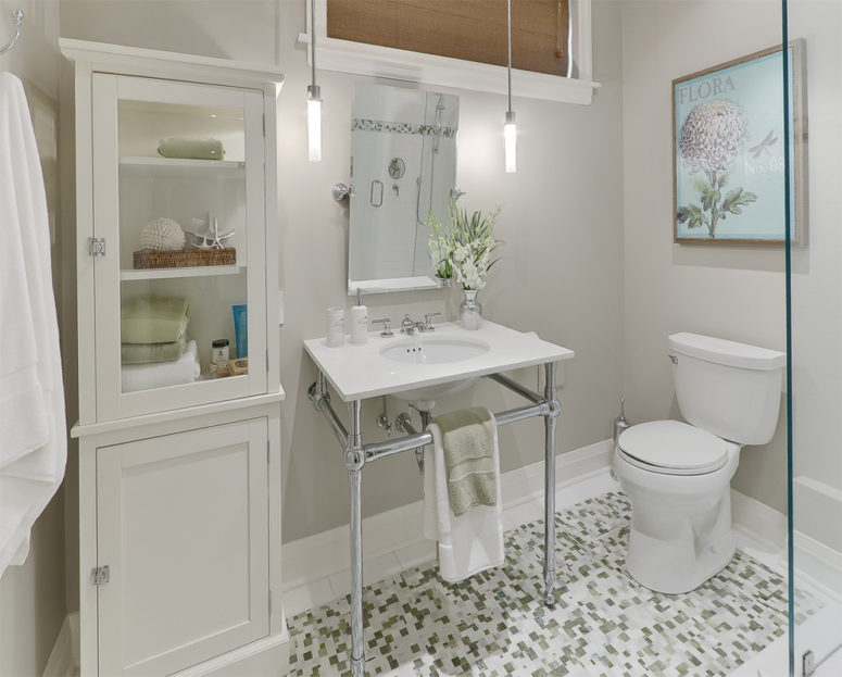 white color works best in basement bathrooms because usually they are quite dark (Leslie Goodwin Photography)