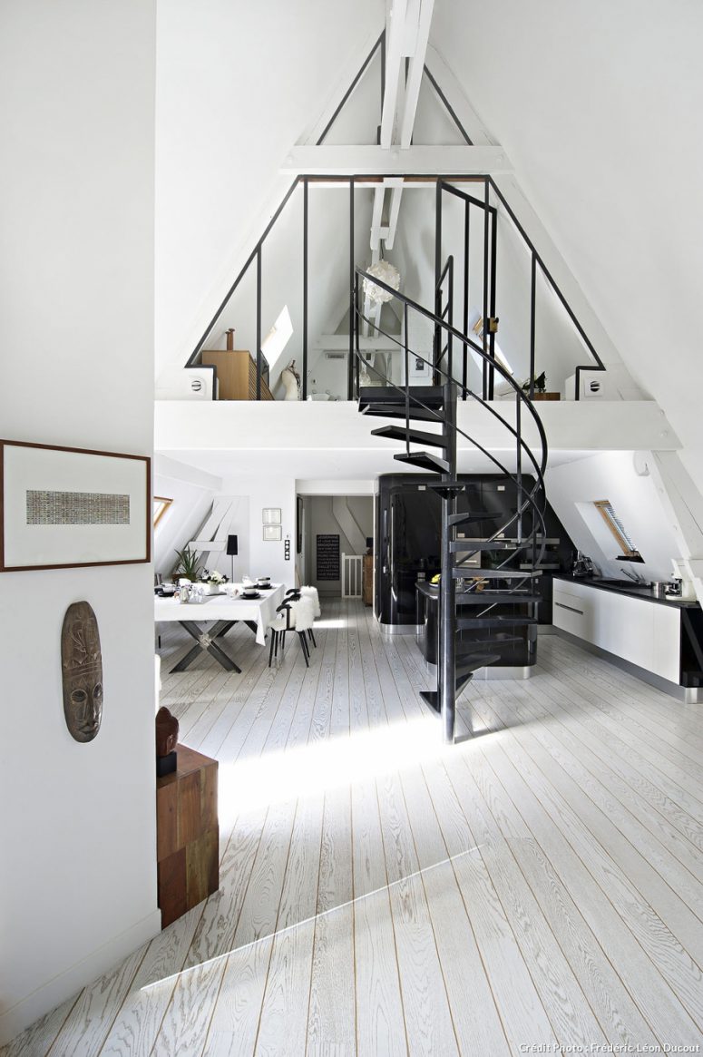 Scandianvian Monochrome Attic Apartment In Paris