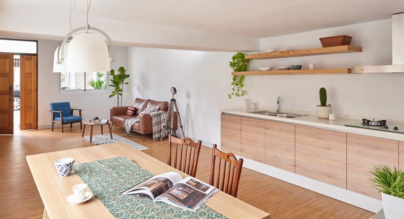 The kitchen and living room are situated on the ground floor