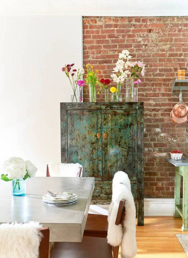 There's a vintage-inspired sideboard with a patina finish
