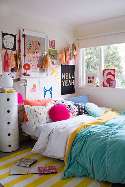 colorful teen sleeping nook by the window