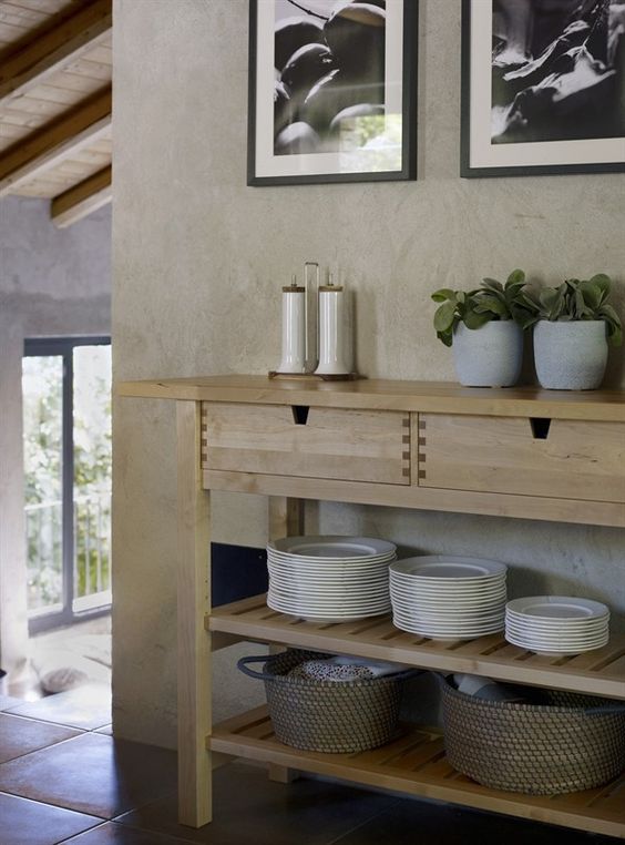 light-colored sideboard for kitchen storage