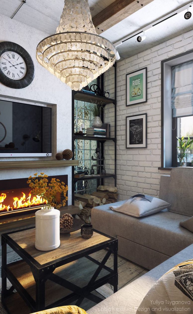 Cozy Industrial Living Room Design In Grey Tones - DigsDigs