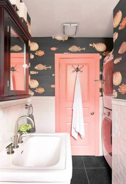 Whimsy bathroom with a fun fish print