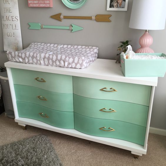 ombre mint changing table from a vintage dresser
