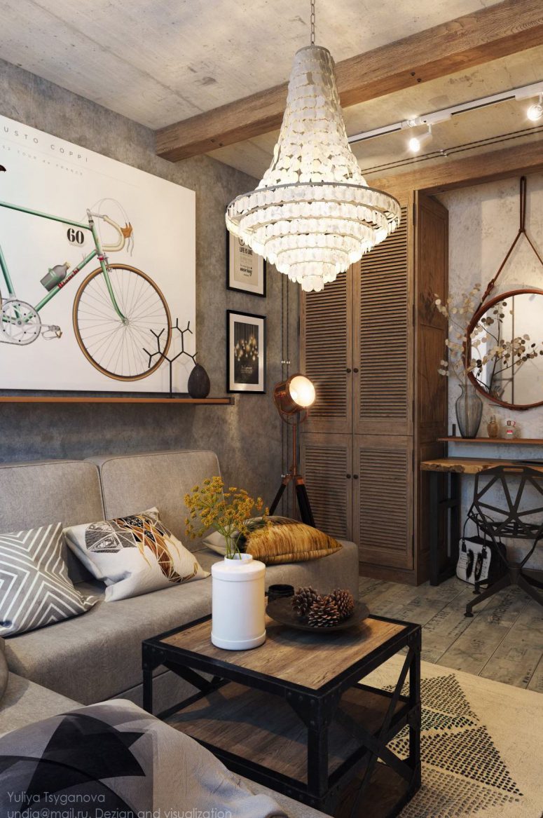 Cozy Industrial Living Room Design In Grey Tones - DigsDigs