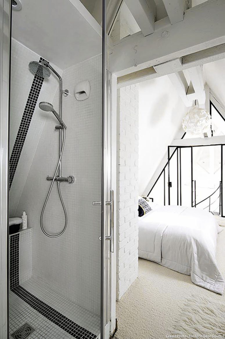 The bathroom is also on the upper floor, which is a private zone