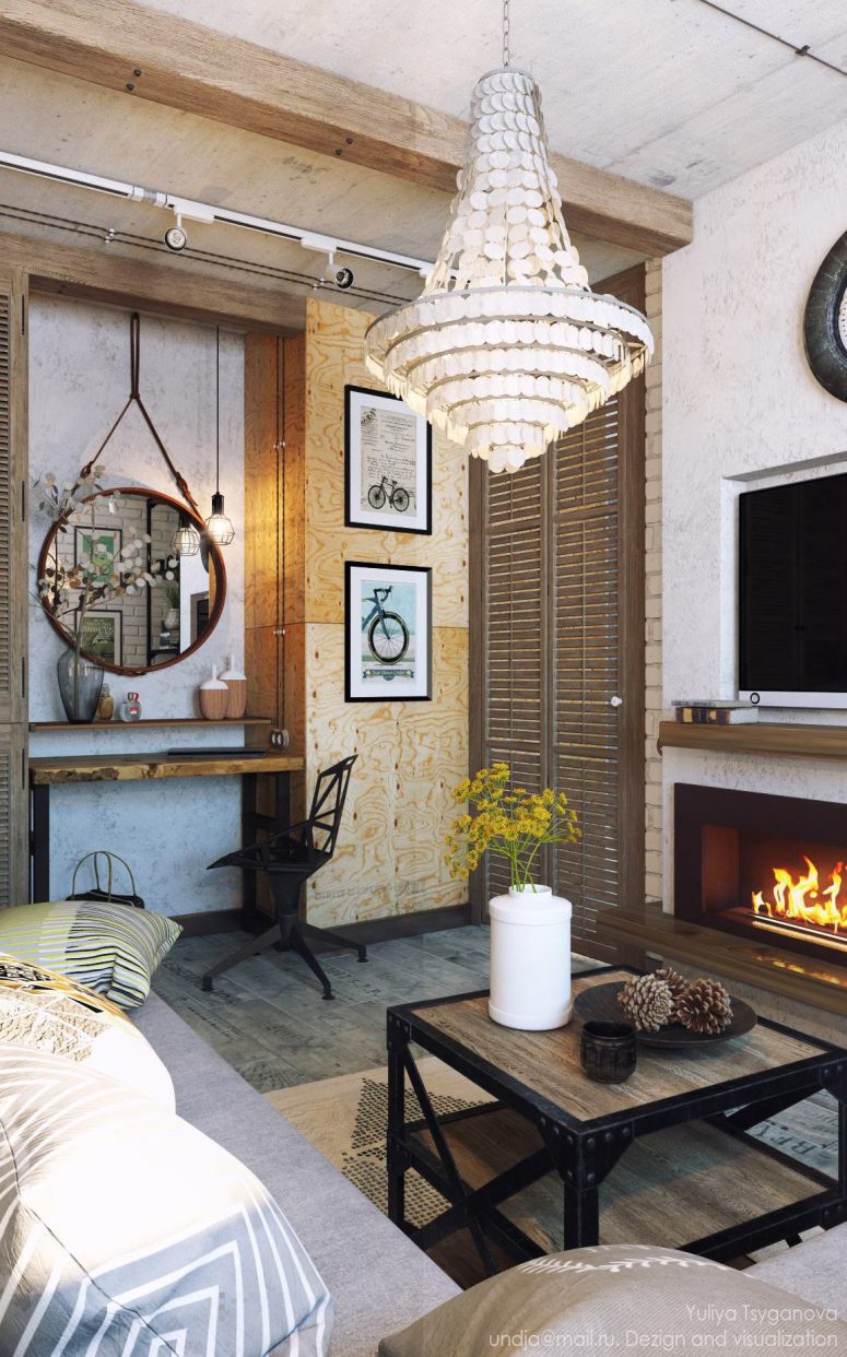 Cozy Industrial Living Room Design In Grey Tones - DigsDigs
