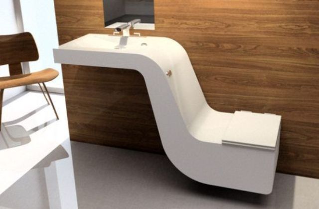 curved sculptural combo of a sink and a toilet