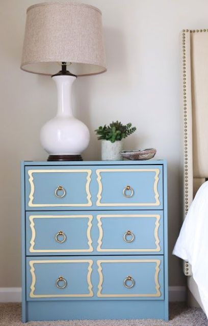 dusty blue dresserhack with trim