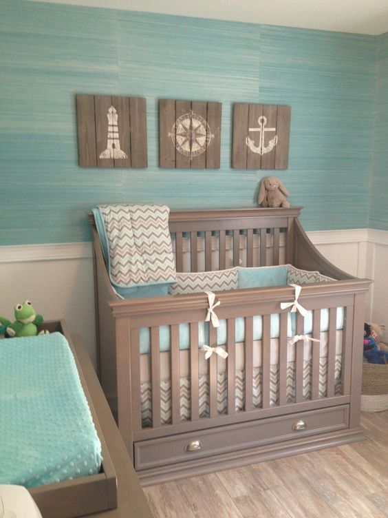 Wood plank nautical signs for sleeping area decor.  Perfect for a boy's nursery.