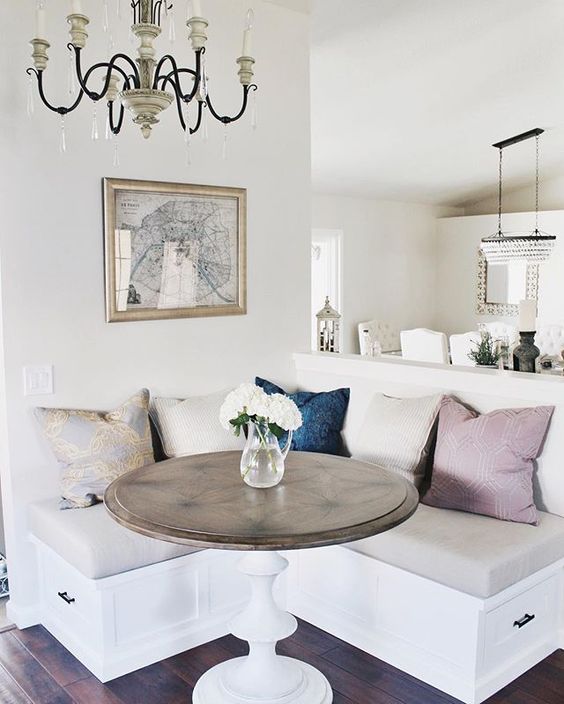 timeless whitewashed compact corner breakfast nook