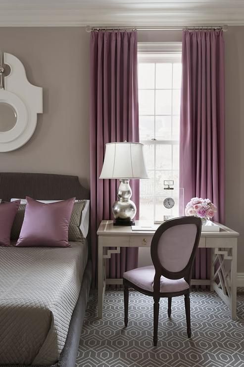 feminine bedroom with a retro-inspired desk and nightstand in one