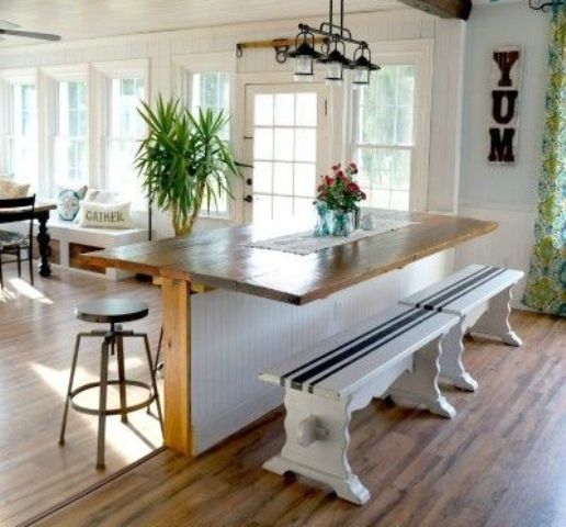 16 Breakfast table used to make the transition between laminate floors