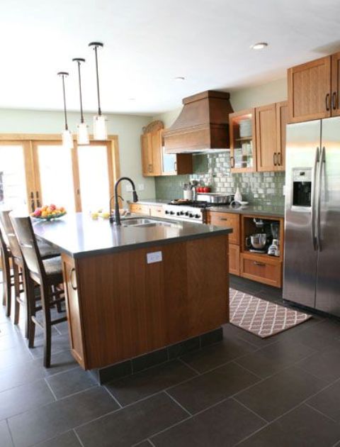 large black tiles for kitchen floors