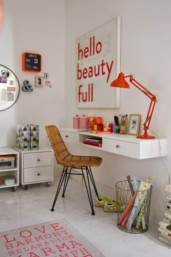 wall-mounted desk with drawers for small rooms