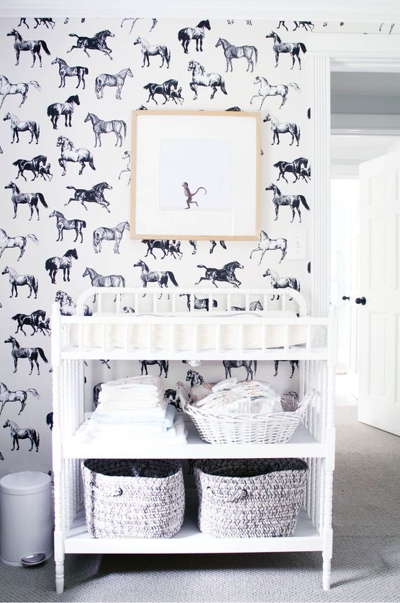 white baby changing table with baskets and cubbies