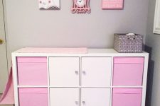 20 IKEA Kallax diaper changing table in pink and white