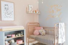 22 crib with a glam changing table with an open shelving
