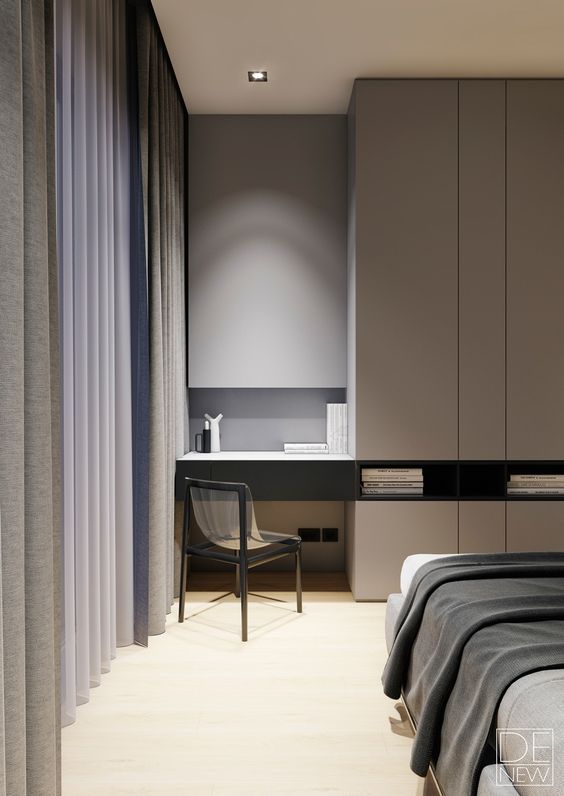 neat modern bedroom with a tiny nook