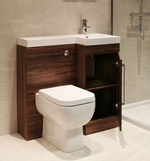 24 wooden unit with a sink toilet and a storage compartment