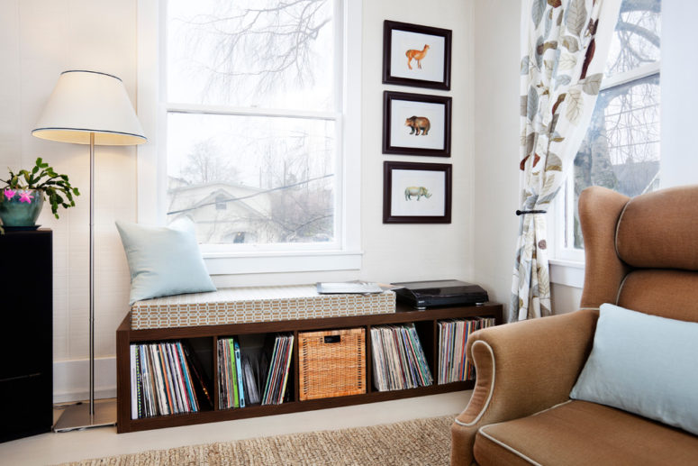 Make a window seat that store record albums.