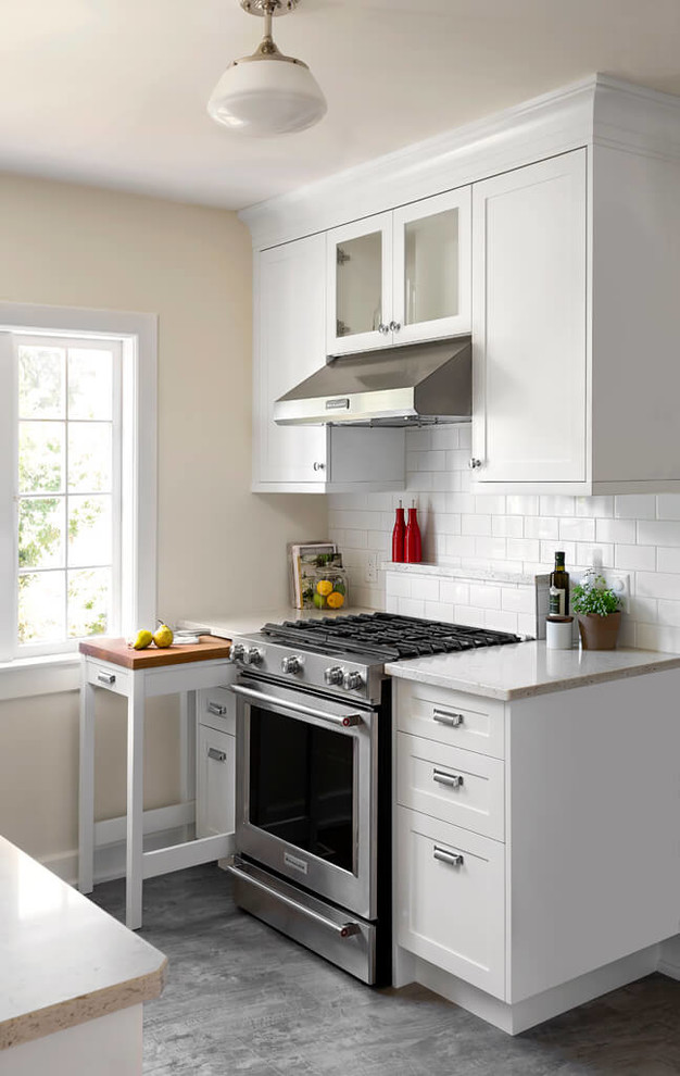 gray is a great color choice for practical vinyl flooring (you won't even see any stains) (Mari Kushino Design)