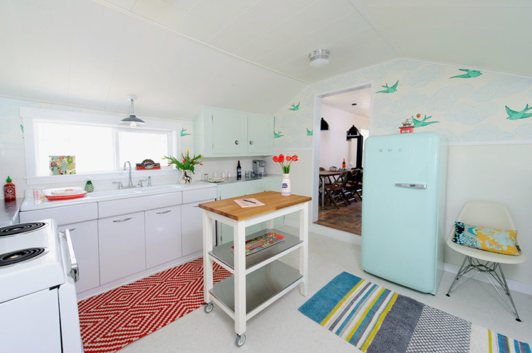 a striped rug could become an interesting addition to white floor