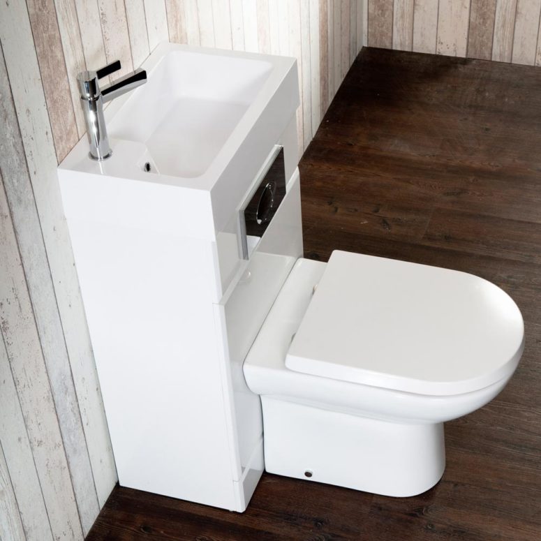 2-in-1 wash basin and toilet unit is a stylish, practical idea if you need to save space in your en-suite.