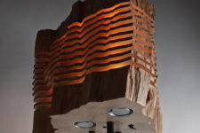 01 Split Grain is a series of lamps create by Los Angeles designer from various wood pieces and lights