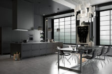 01 This dark kitchen is decorated in moody colors with a distinct masculine feel