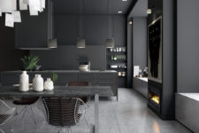 02 The basis is a Vipp kitchen with black metal cabinets and appliances