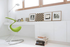02 This white study nook by the window is enlivened with the help of just one lime green Oyo chair