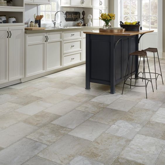 resilient natural stone vinyl floor upscale rectangular large-scale travertine